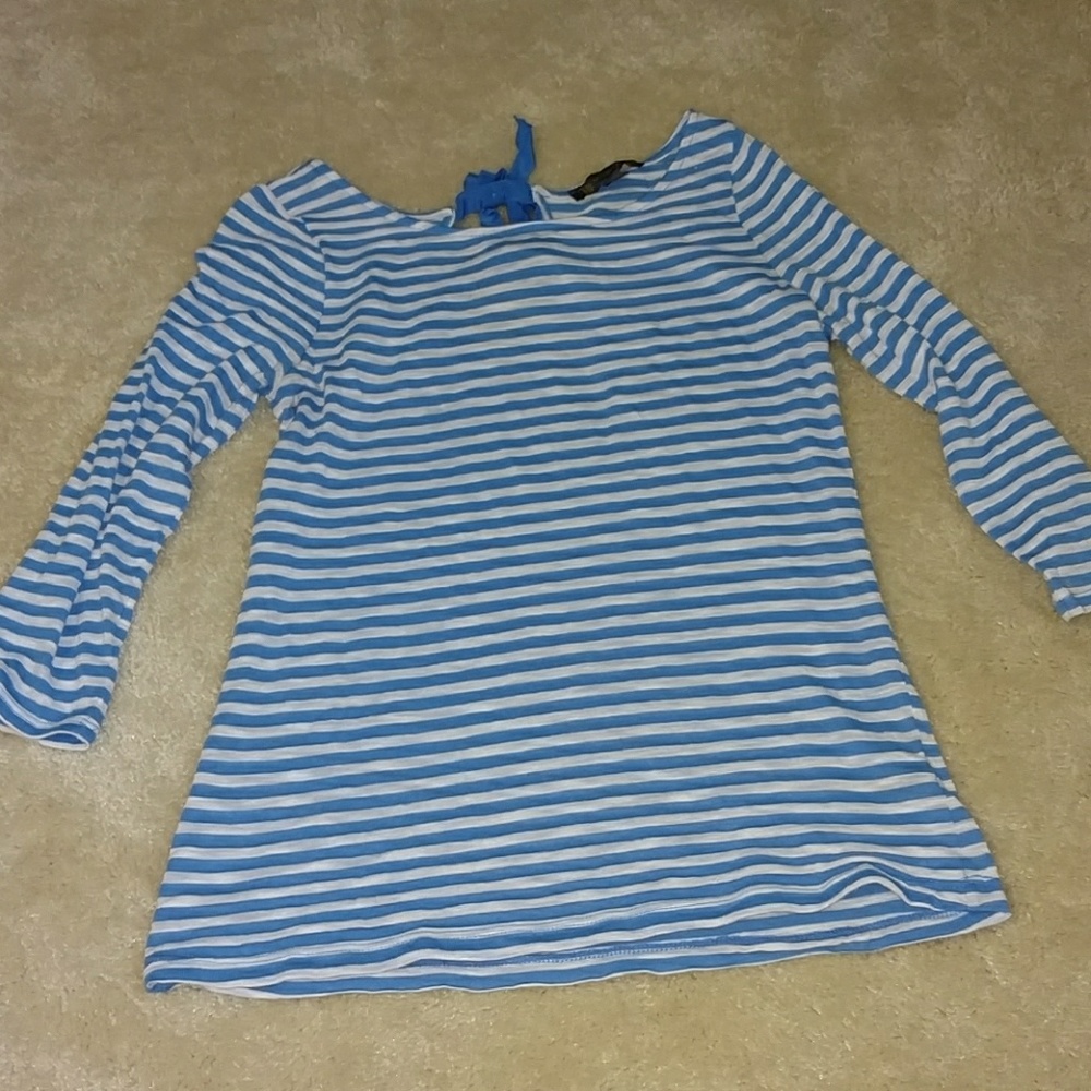 Blue & white stripe 3/4 length sleeve top